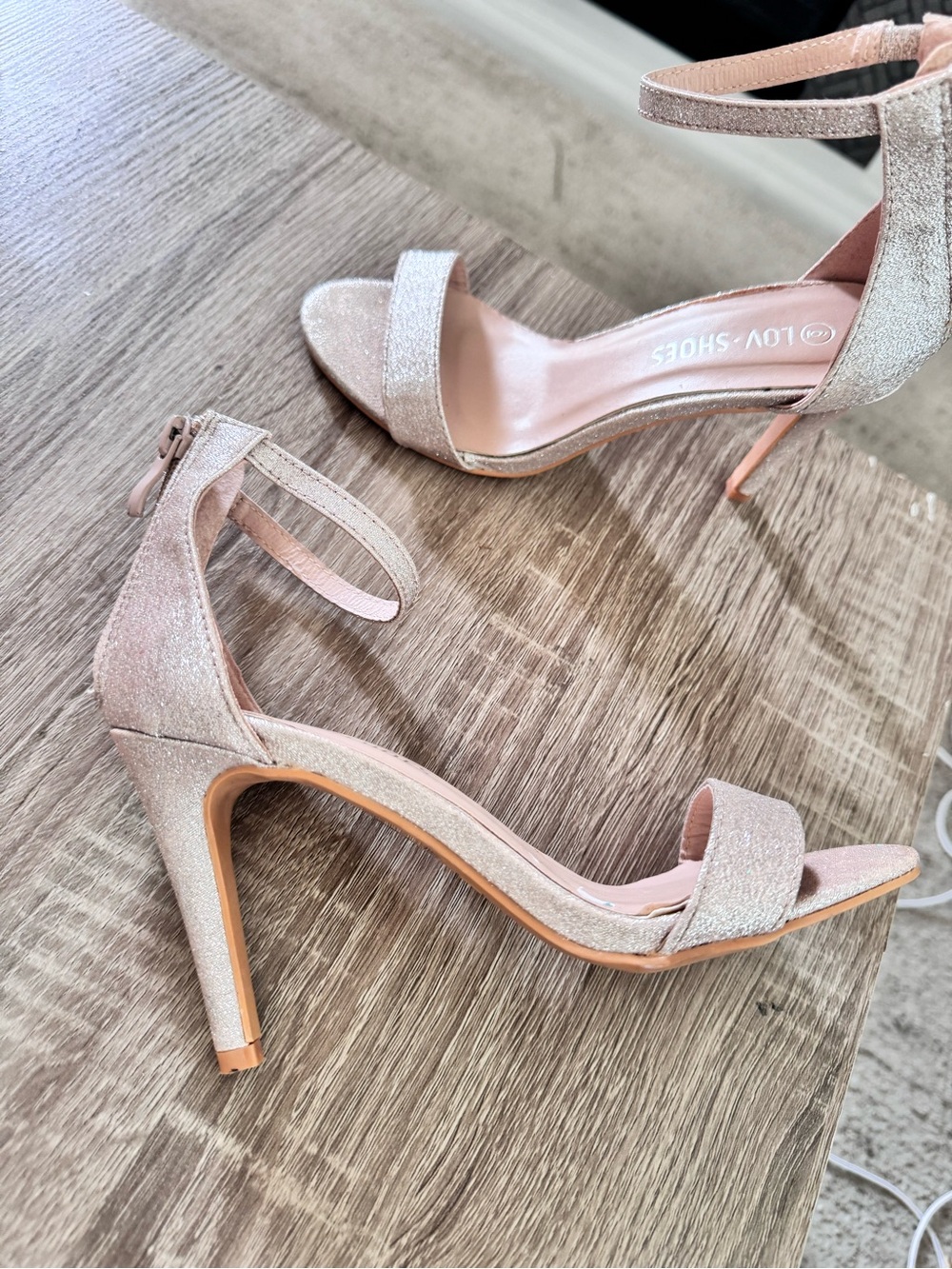 Women's Glitter Ankle Strap Heels - Blush hold size 7